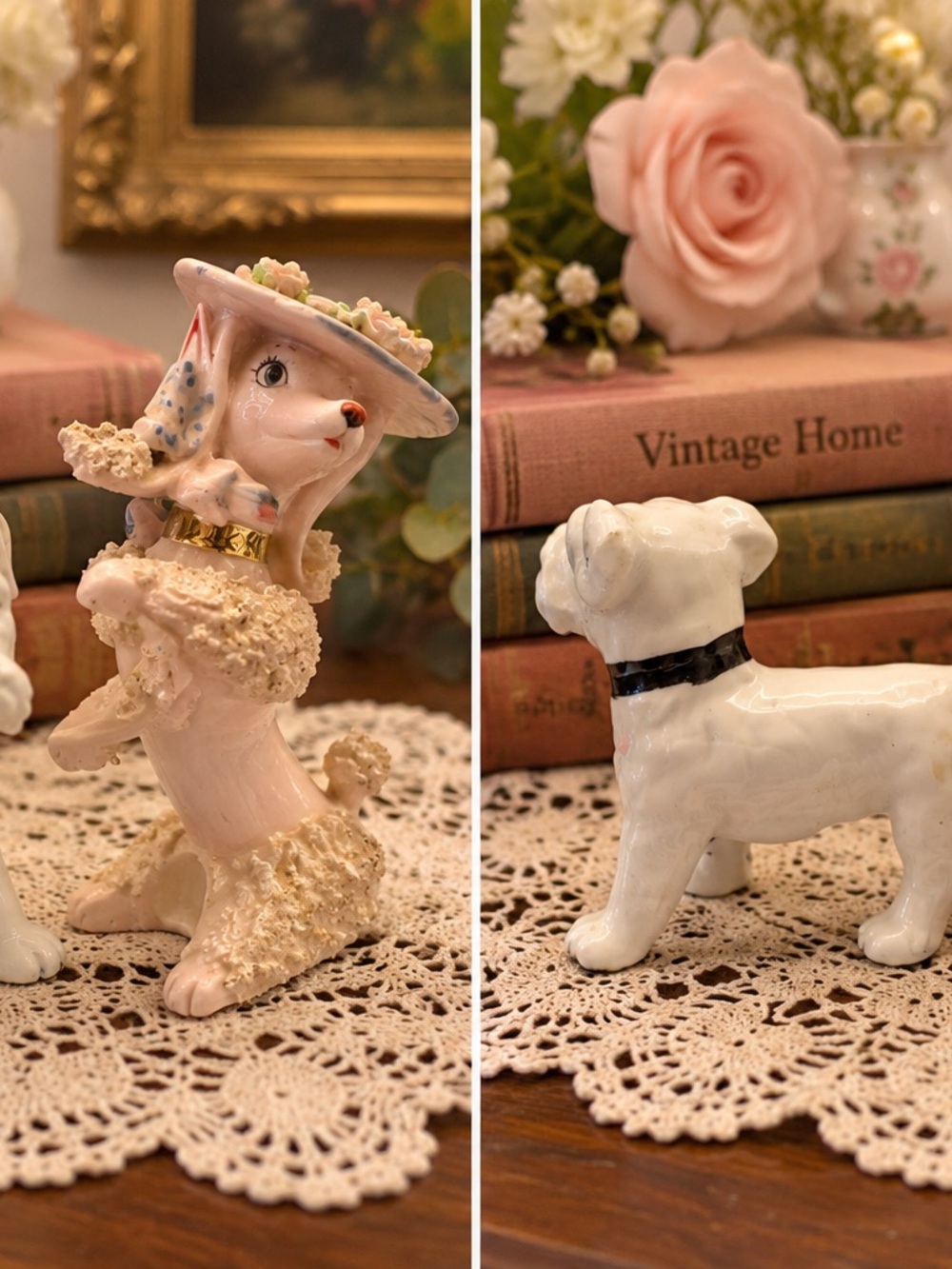 Porcelain Pink Poodle Figurine - Elegant Home Art Decor